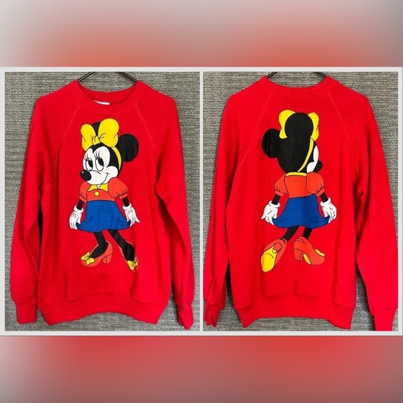 Rare Vintage Bassett-Walker Red Minnie Mouse Beach Sweatshirt Sz Lg Disney - Picture 1 of 4